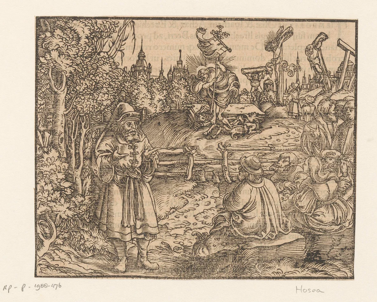 Profeet Hosea predikend by anonymous, print, 1534-1600