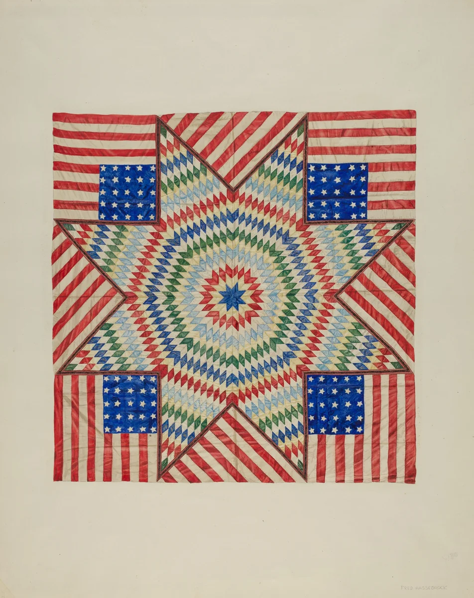Star and Flag Design Quilt by Fred Hassebrock, index of american design, 1941