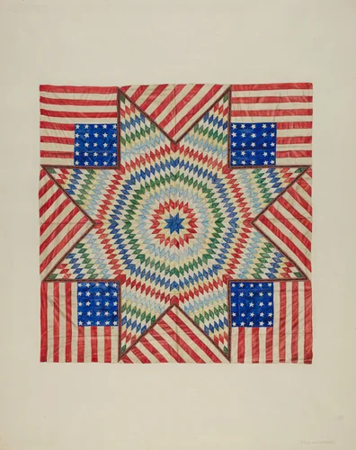 Star and Flag Design Quilt by Fred Hassebrock, index of american design, 1941