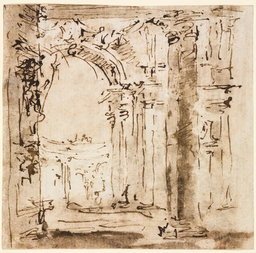 Pair of Drawings: Sketch of the Labyrinth of the Villa Pisani and Piazza San Marco with Doges' Palace by Francesco Guardi, drawing, 1773-1778