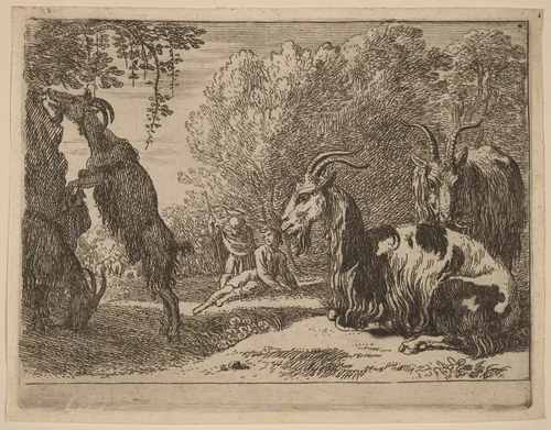 Goats by Herman van Swanevelt, print, 1600-1655