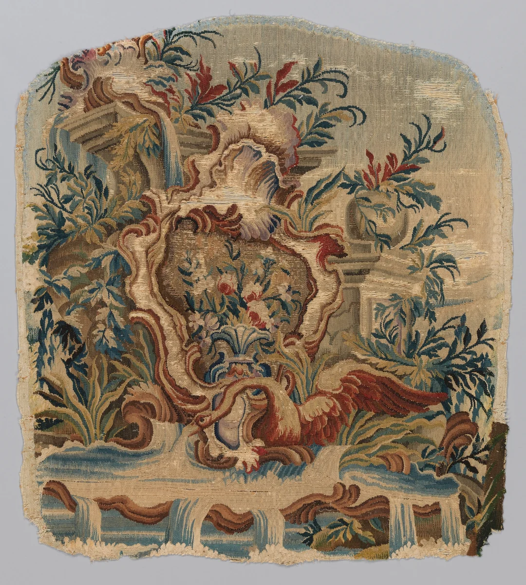 Rocaille cartouches with flowers by Pierre Edmé Babel, textile, 1730-1755