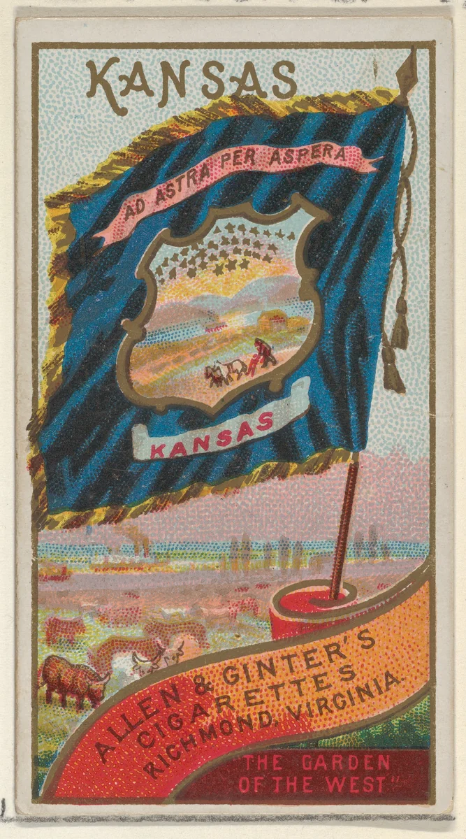 Kansas, from Flags of the States and Territories (N11) for Allen & Ginter Cigarettes Brands by Allen & Ginter, print, 1888