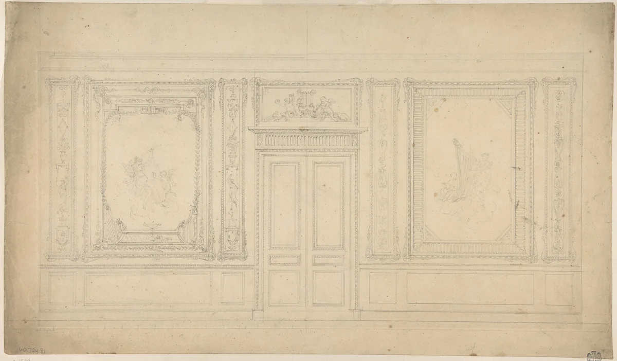 Paneled Music Room with a Door by anonymous, drawing, 1845-1855