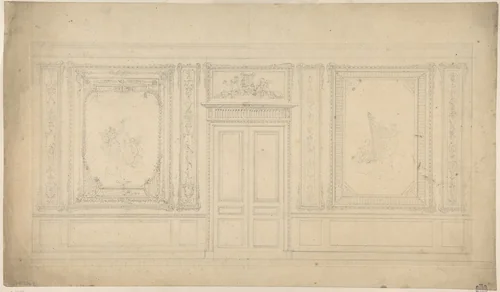 Paneled Music Room with a Door by anonymous, drawing, 1845-1855