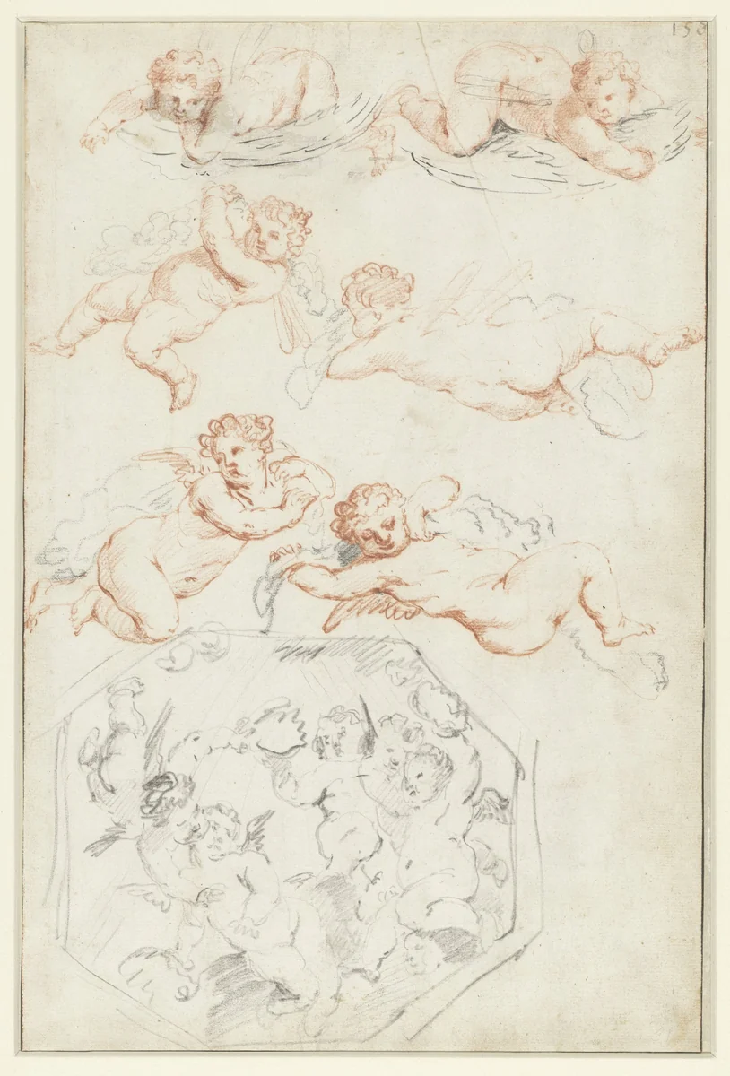 Studies van putti by anonymous, drawing, 1700-1800
