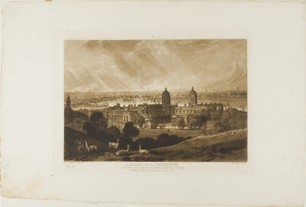 London from Greenwich, plate 26 from Liber Studiorum by Joseph Mallord William Turner, print, 1811