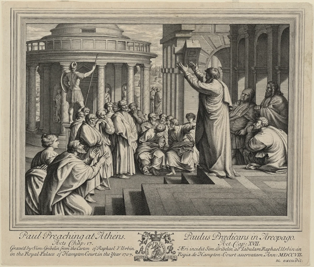 Paul Preaching at Athens by Simon Gribelin II, print, 1707