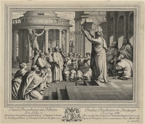 Paul Preaching at Athens by Simon Gribelin II, print, 1707
