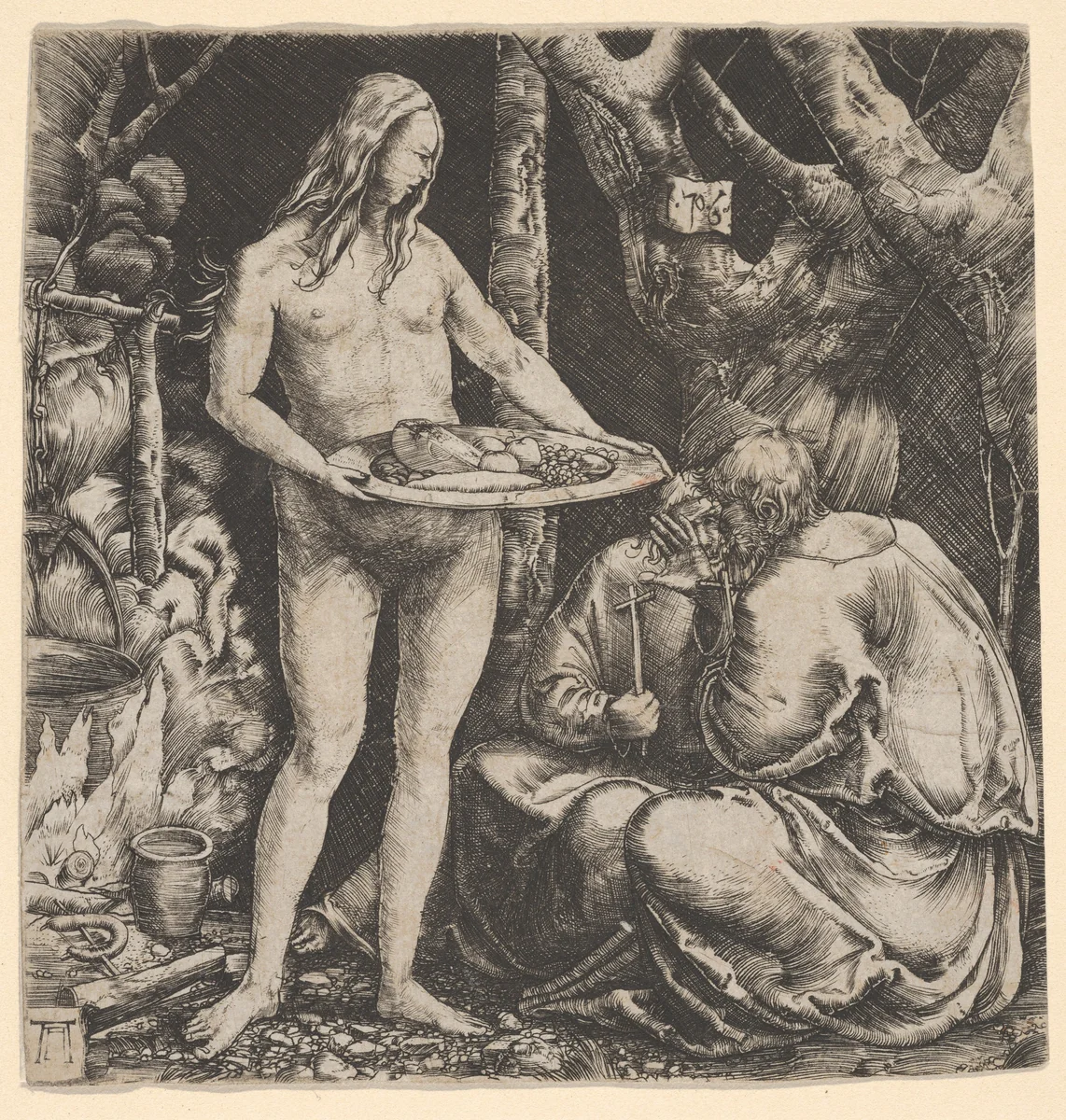 Temptation of Two Hermits by Albrecht Altdorfer, print, 1506