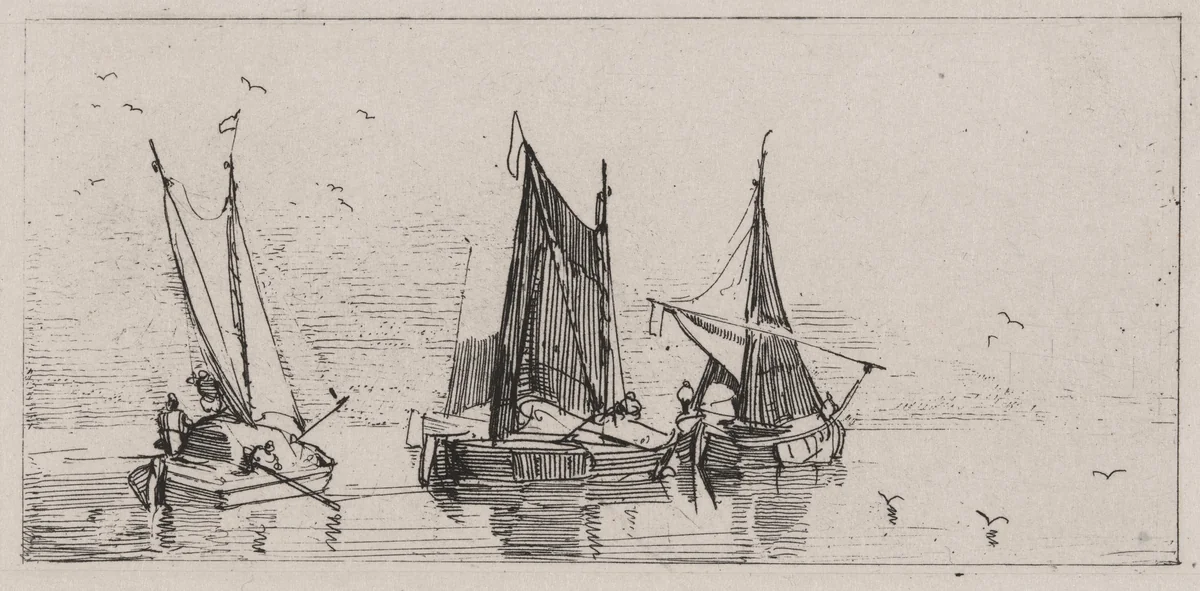 Three Sailboats by Caspar Johann Nepomuk Scheuren, print, 1842