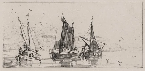 Three Sailboats by Caspar Johann Nepomuk Scheuren, print, 1842