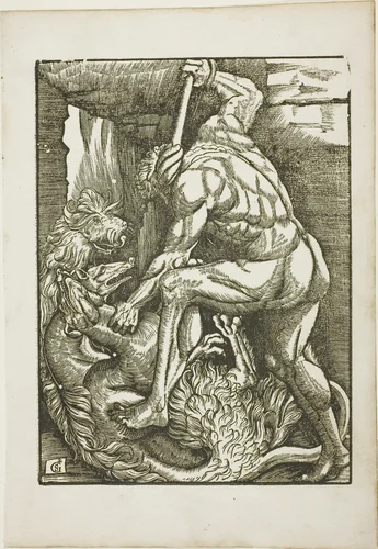 The Labors of Hercules: Bringing Cerberus from the Lower World by Gabriel Salmon, print, 1523-1533