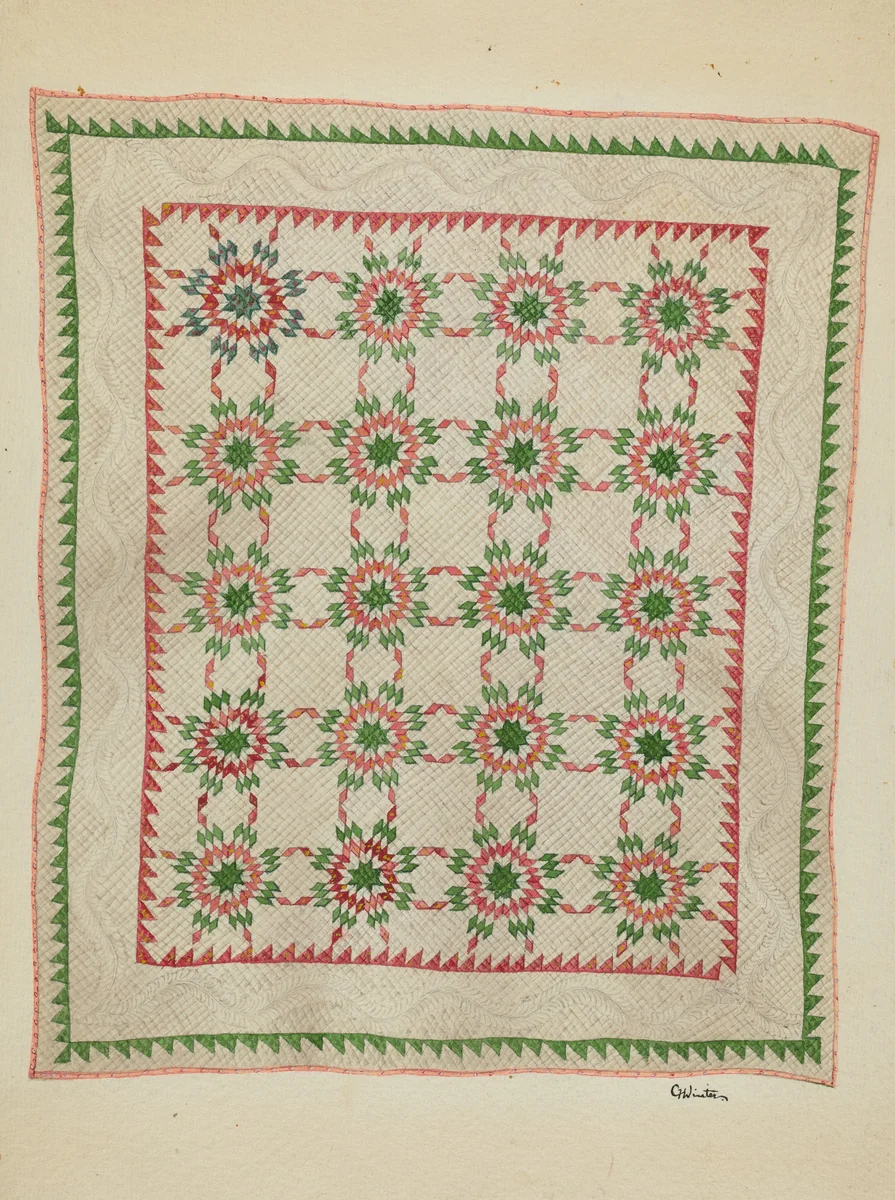 Patchwork Quilt by Charlotte Winter, index of american design, 1936