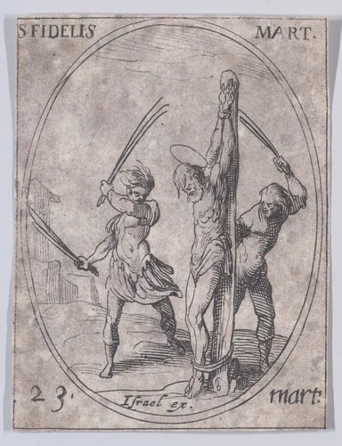 S. Fidèle, martyr (St. Fideles, Martyr), March 23rd, from "Les Images De Tous Les Saincts et Saintes de L'Année" (Images of All of the Saints and Religious Events of the Year) by Jacques Callot, print, 1636