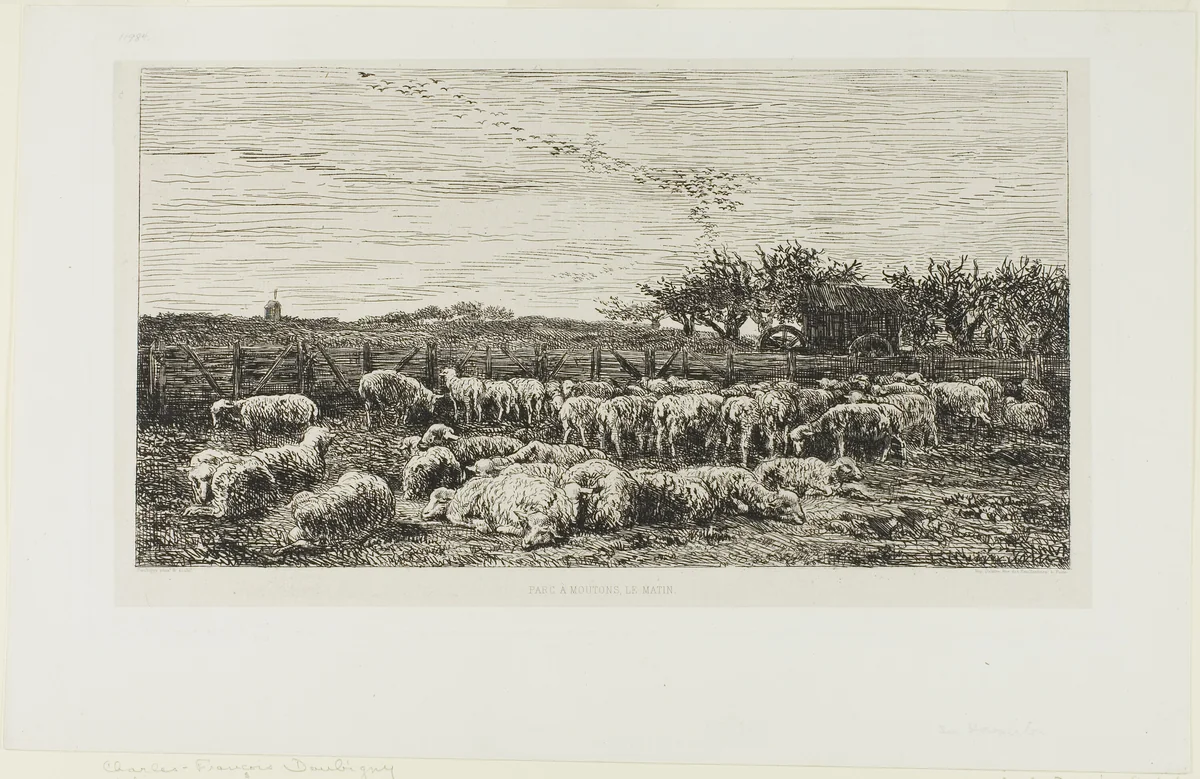 Meadow with sheep by Charles-François Daubigny, print, 1860