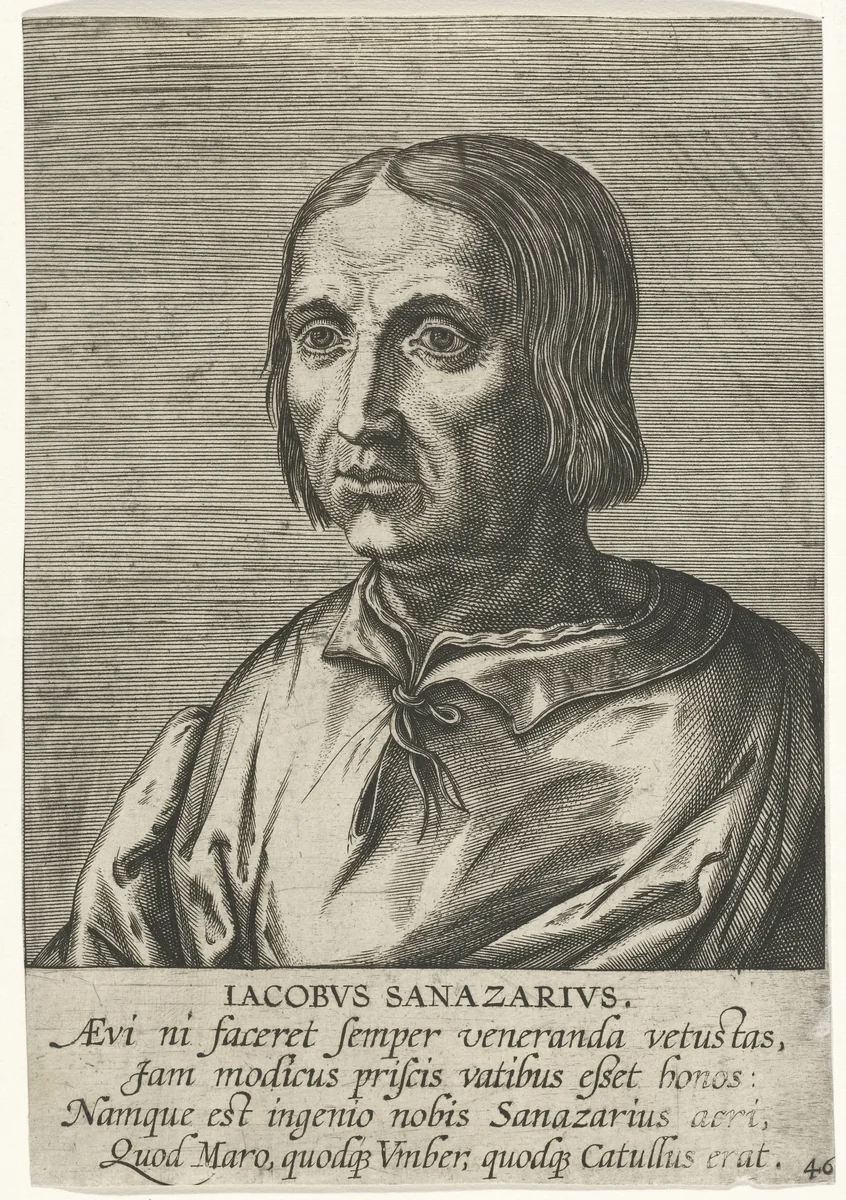 Portret van Jacopo Sannazaro by Philips Galle, print, 1587-1606