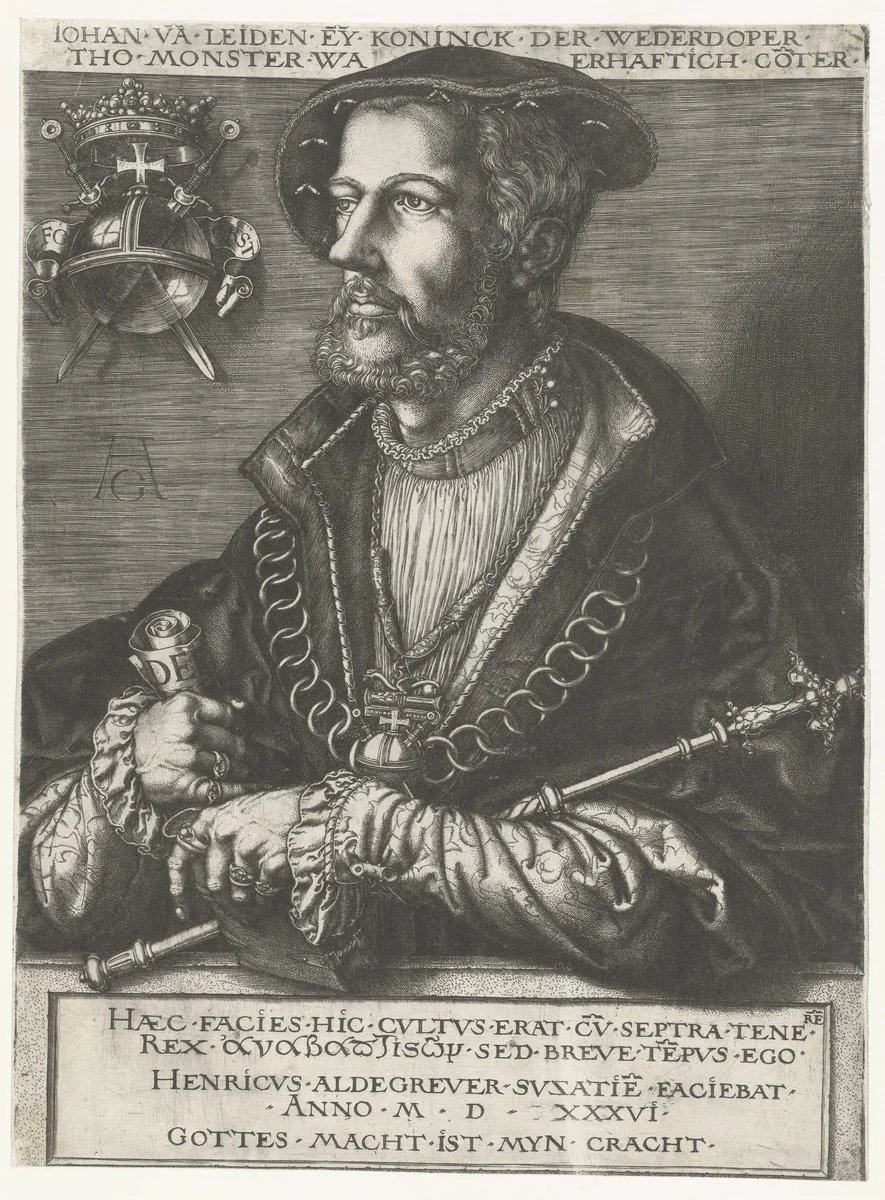 Portret van de wederdoper Jan van Leiden by Unknown, print, 1536
