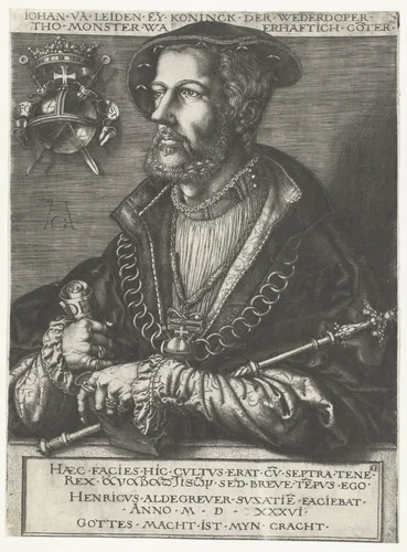 Portret van de wederdoper Jan van Leiden by Unknown, print, 1536