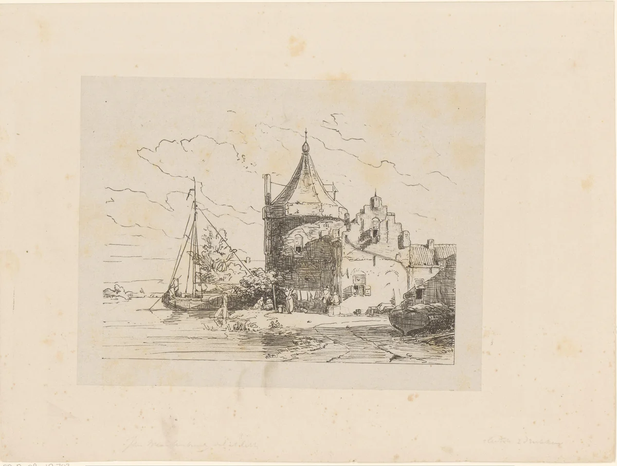 Gezicht op de Waltoren te Culemborg by Jan Weissenbruch, print, 1832-1880