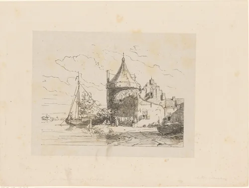 Gezicht op de Waltoren te Culemborg by Jan Weissenbruch, print, 1832-1880