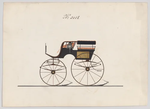 Design for Dog Cart or 2 Wheeler, no. 3018 by Brewster & Co., drawing, 1874