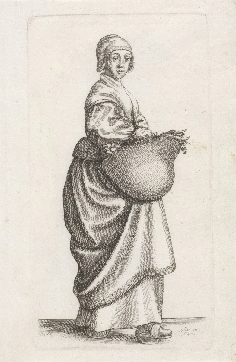 Ornatus Muliebris Anglicanus (De kleding van Engelse vrouwen) by Wenceslaus Hollar, print, 1640