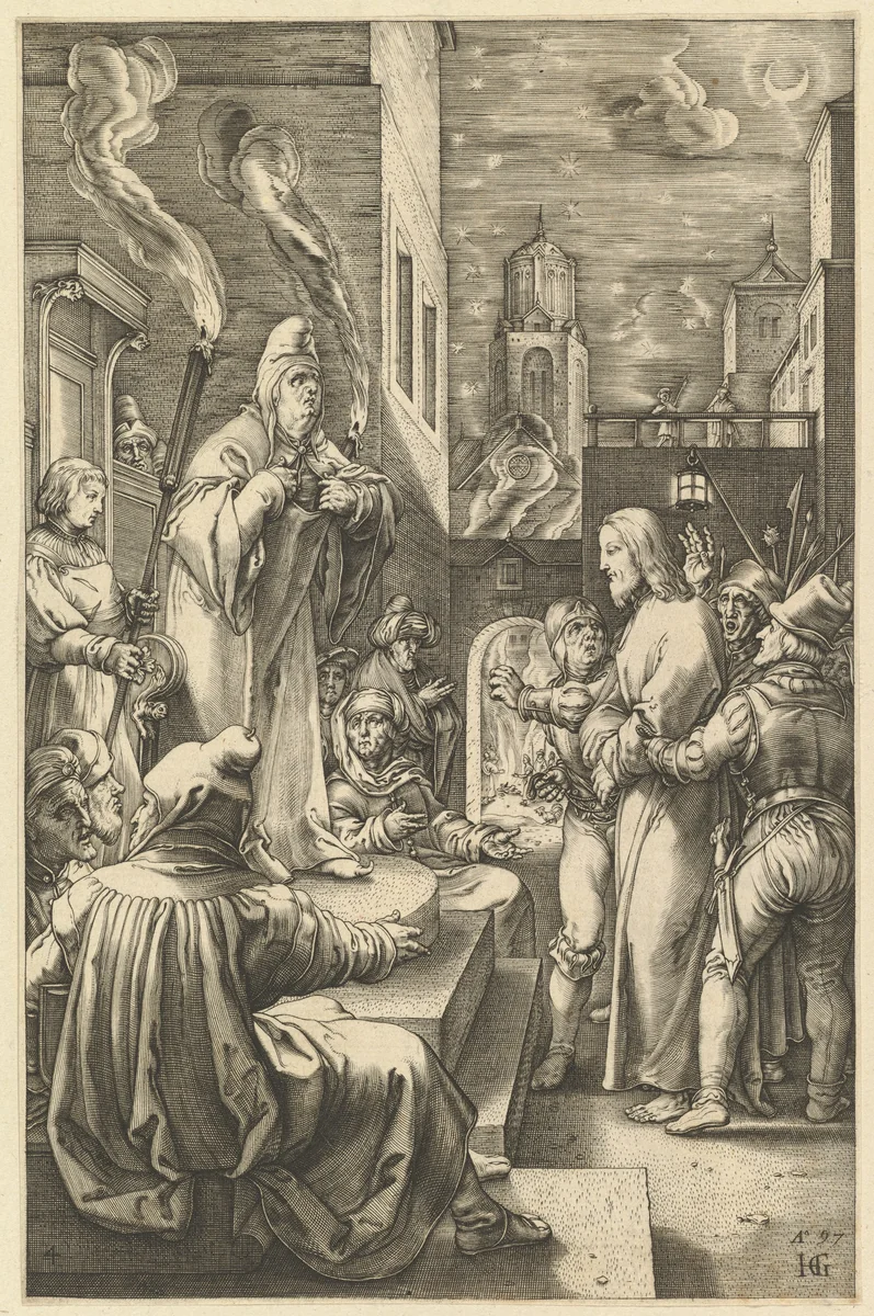 Christ Before Caiaphas, from "The Passion of Christ" by anonymous, print, 1598-1617