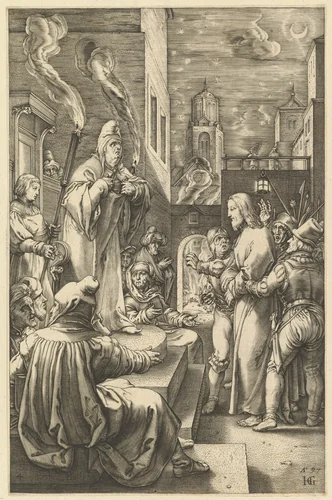 Christ Before Caiaphas, from "The Passion of Christ" by anonymous, print, 1598-1617
