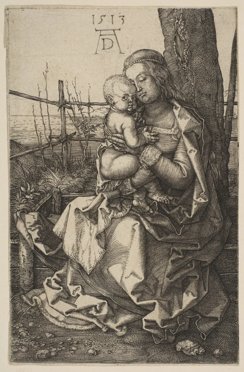 Virgin and Child Seated by a Tree by Albrecht Dürer, print, 1513