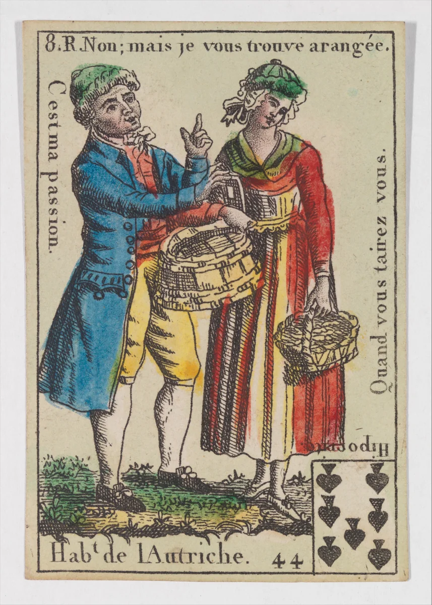Hab.t de l'Autriche, from the playing cards (for quartets) "Costumes des Peuples Étrangers" by anonymous, print, 1700-1799