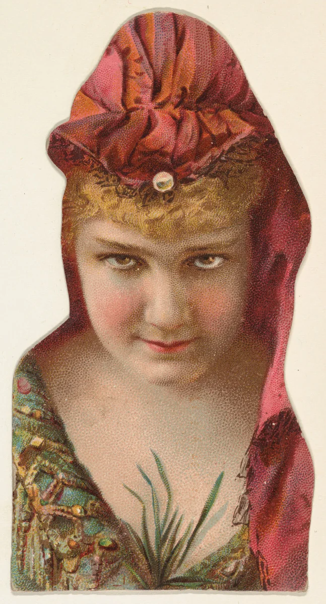Actress wearing leaves at neckline, from Stars of the Stage, Fourth Series (N132) issued by Duke Sons & Co. to promote Honest Long Cut Tobacco by W. Duke, Sons & Co., print, 1892-1893
