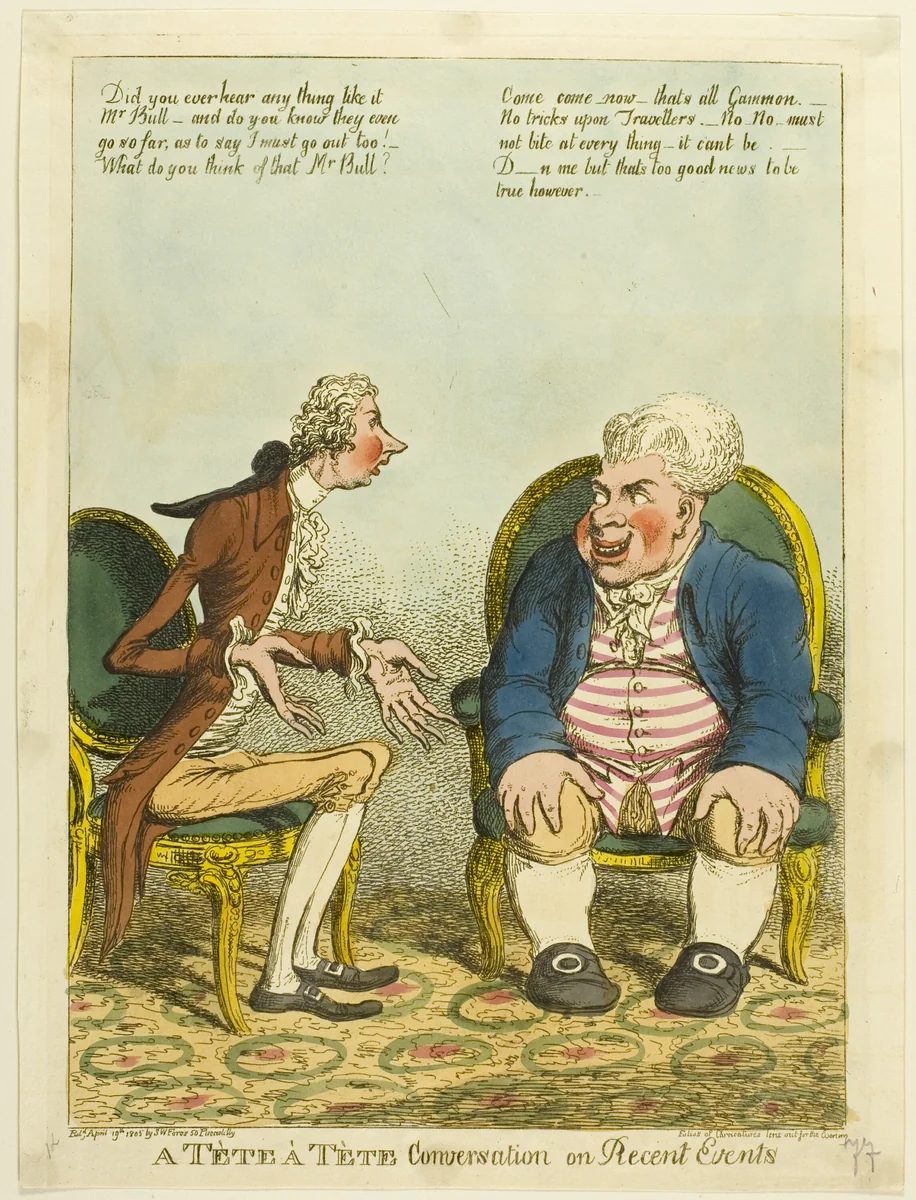 A Tète à Tète Conversation on Recent Events by Charles Williams, print, 1805