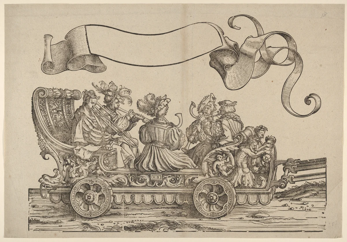Cart with Horn Musicians, The Triumphal Procession of Emperor Maximilian I by Hans Burgkmair, print, 1522