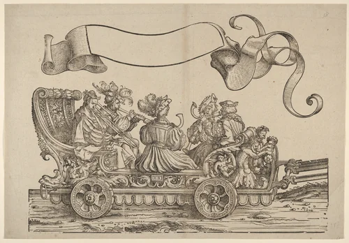 Cart with Horn Musicians, The Triumphal Procession of Emperor Maximilian I by Hans Burgkmair, print, 1522