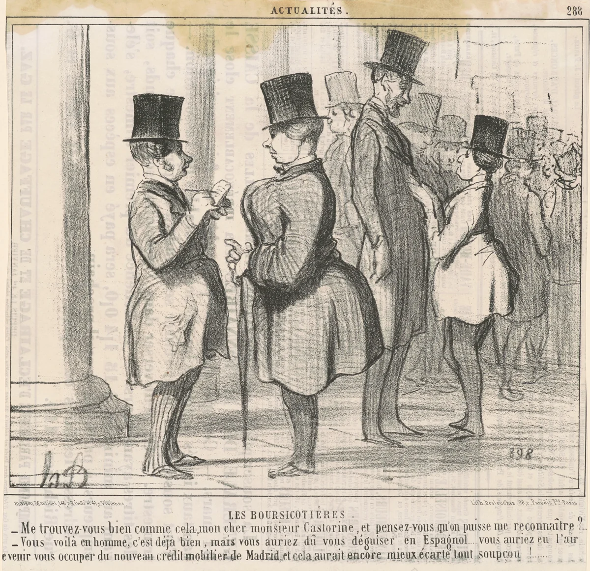Les boursicotières. Me trouvez-vous bien ... by Honoré Daumier, print, 1856