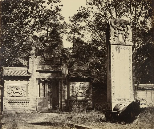 Carved Tomb at the Depot Near Pekin, The Place Where the Guns and Ammunition was (sic) Left When the Army Marched to Pekin by Felice Beato, photograph, 1860