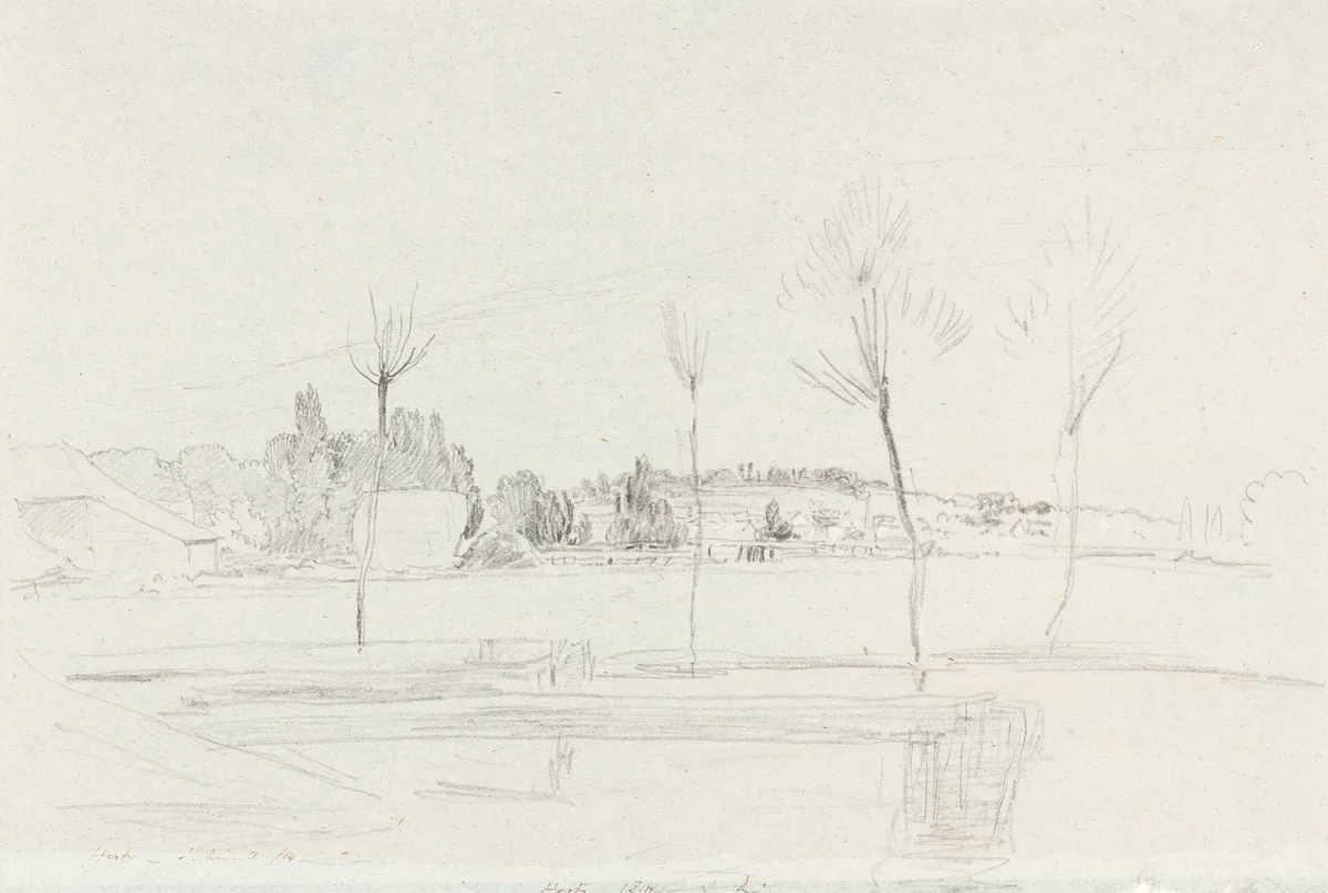 Landscape in Hertfordshire by John Linnell, drawing, 1814