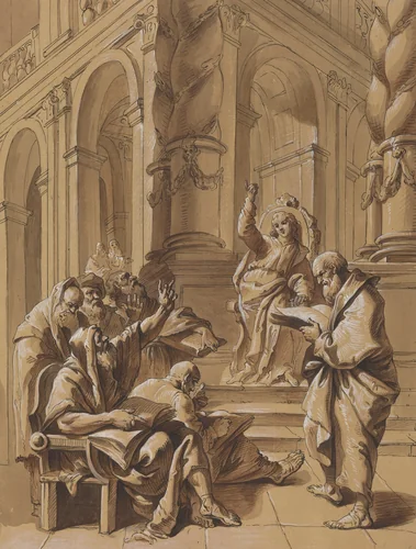 Christ among the Doctors by Francesco Fontebasso, drawing, 1700-1799