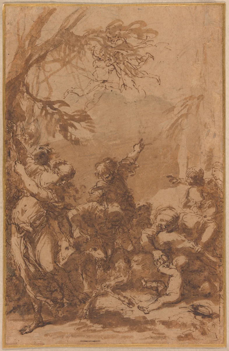 The Nurturing of Jupiter by Salvator Rosa, painting, 1635-1673