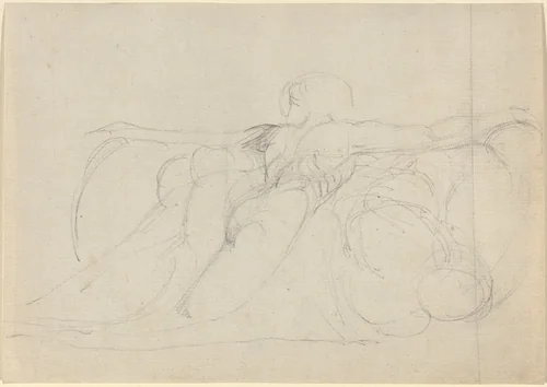 A Man Seen from Behind, Rising on Clouds by William Blake, drawing, 1794