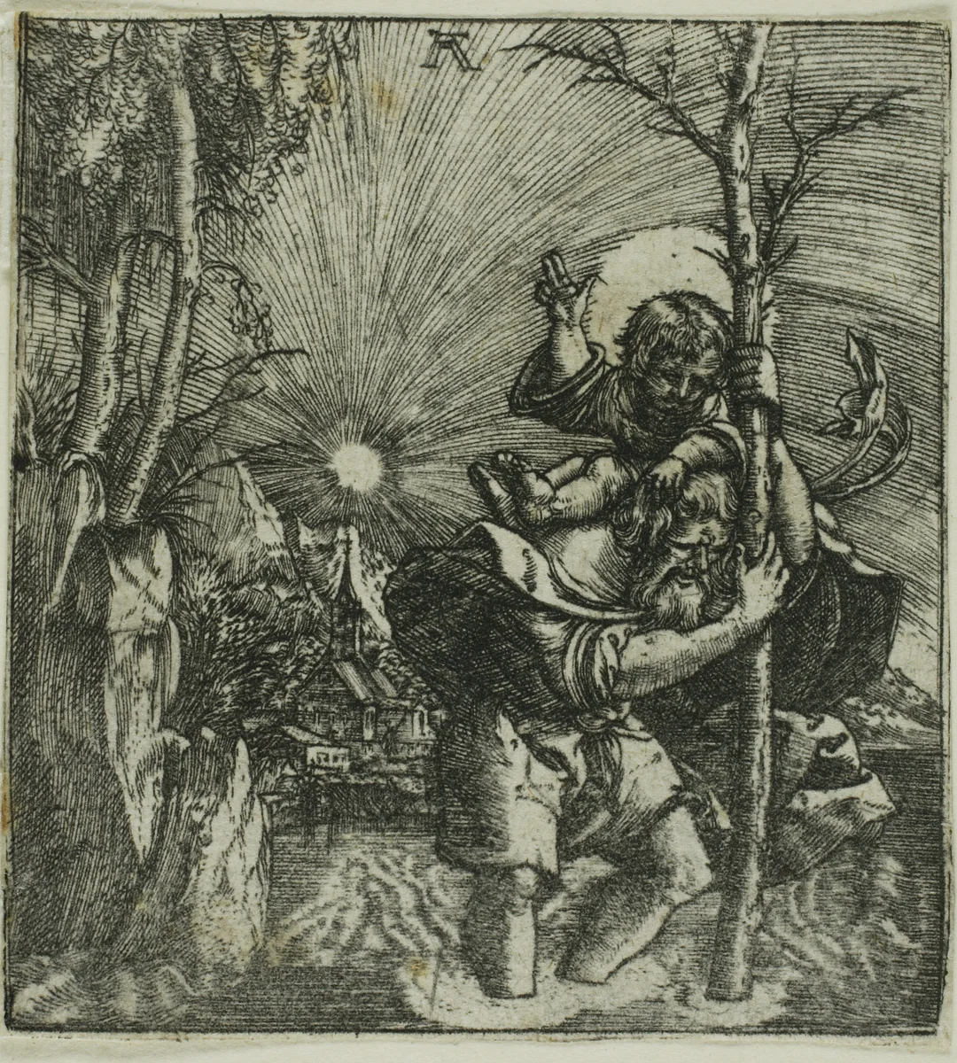 Saint Christopher Carrying the Christ Child by Albrecht Altdorfer, print, 1510-1525