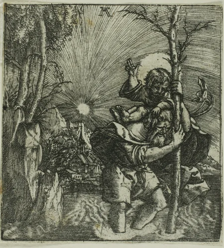 Saint Christopher Carrying the Christ Child by Albrecht Altdorfer, print, 1510-1525