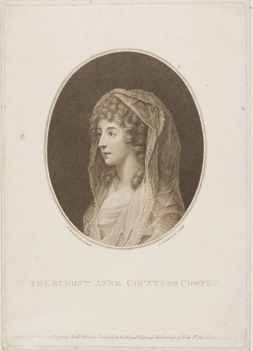 Anne Countess Cowper by Francesco Bartolozzi, print, 1798