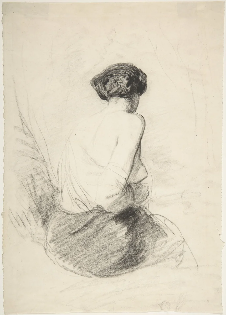 Woman Seated, Seen from Back by Paul Gavarni, drawing, 1820-1866