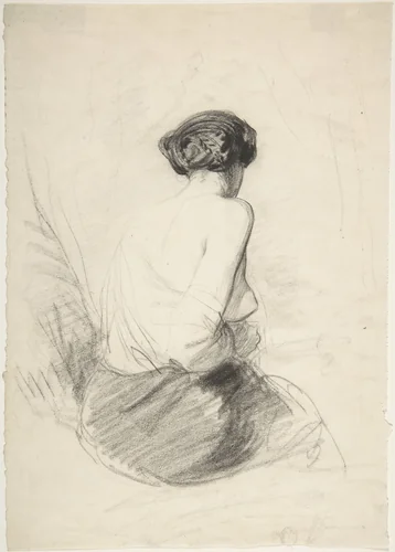 Woman Seated, Seen from Back by Paul Gavarni, drawing, 1820-1866