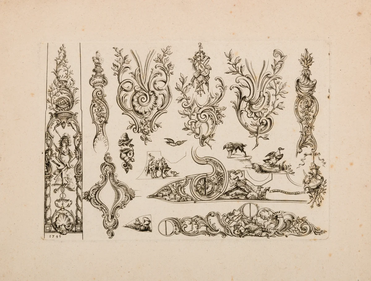 Plate Six from Nouveavx Desseins D’Arquebvseries by Gilles Demarteau, print, 1749