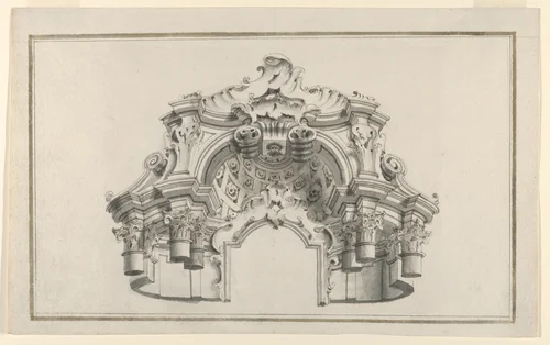 Perspectival View of the Top Half of an Altar or Portal by anonymous, drawing, 1725-1765