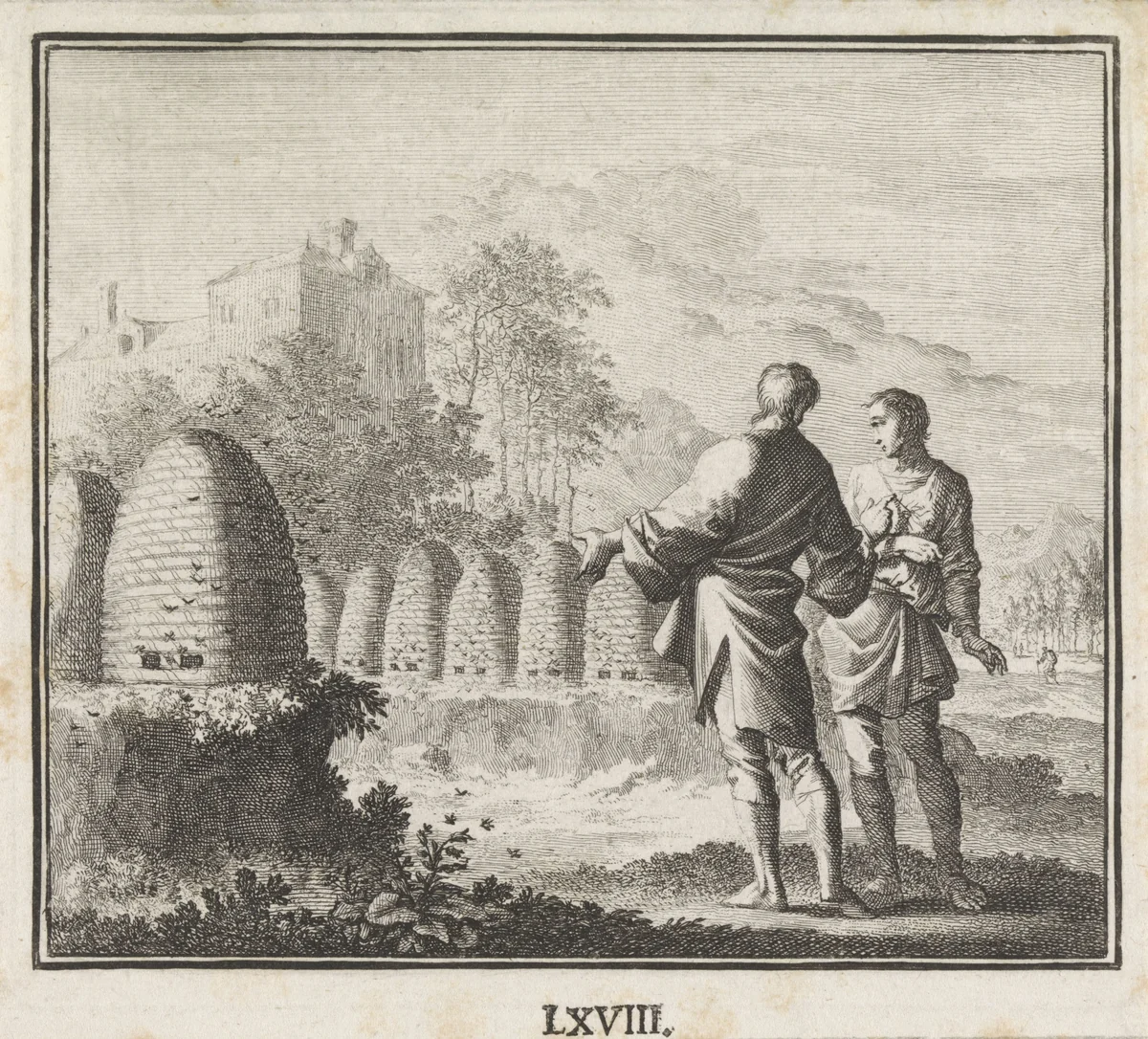 Embleem: bijen by Jan Luyken, print, 1695-1705