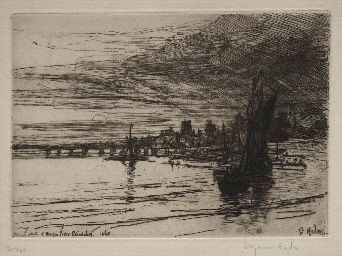 Battersea Bridge by Francis Seymour-Haden, print, 1868
